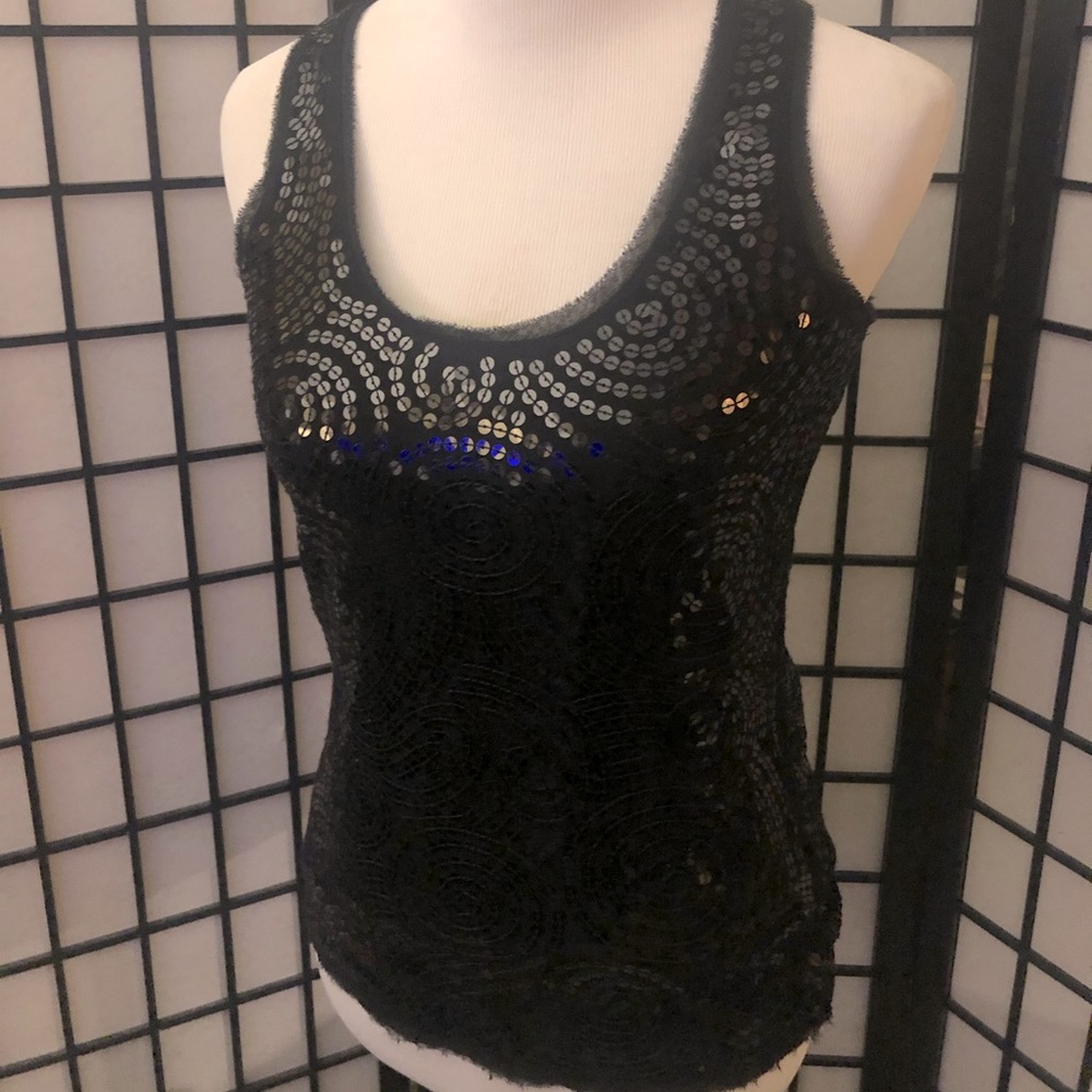 Black sequin w/frayed edges sleeveless Sm by WHBM